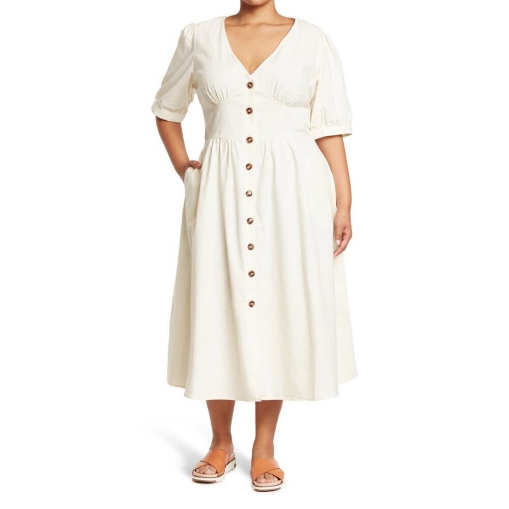 NWT City Chic Womens Plus Size 16 Ivory Sunset Stroll Button Down Midi Dress NEW